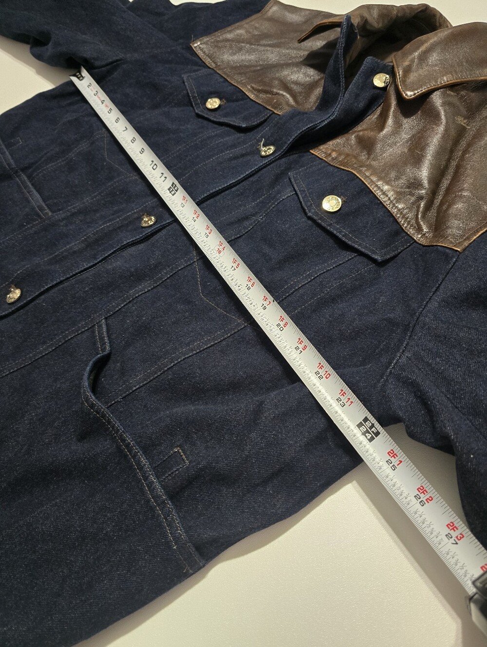 Sandro Raphael Denim Jacket With Leather Detail Long Sleeve Front Button Size L - Picture 11 of 16